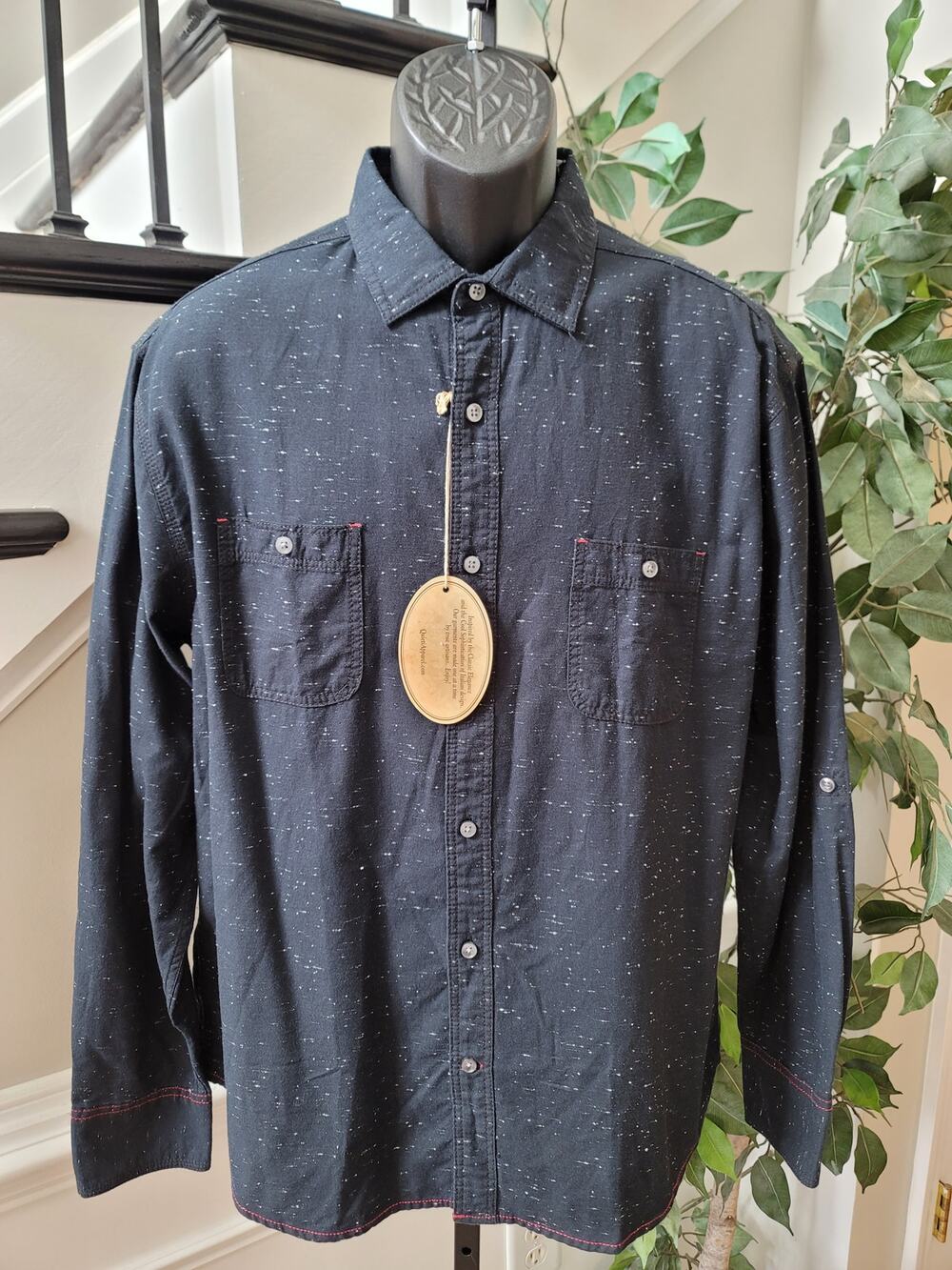 Vintage Italia Button Down Shirt Men's X-Large Black 100% Cotton Long Sleeves